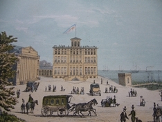 Kurhaus und Haus Mecklenburg mit Kutschen um 1855